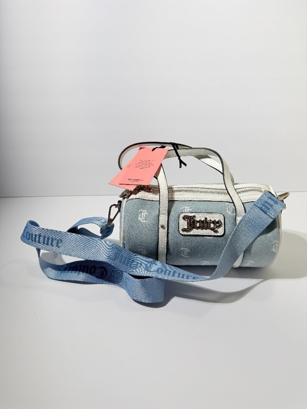 Juicy Couture Light Blue Denim Monogram Barrel Bag Crossbody NWT